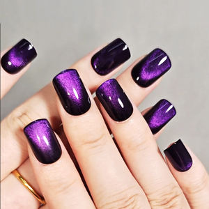Haute Qualité Salon Doux Gel Presse sur <span class=keywords><strong>Ongles</strong></span> Fournitures Logo Personnalisé Court Carré <span class=keywords><strong>Faux</strong></span> <span class=keywords><strong>Ongles</strong></span> Violet Foncé Couleur Bling Cat Eye Nail Tips - Product Image 2