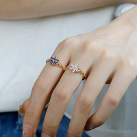 Bague en argent sterling 925 plaqué or avec pierre précieuse, fleur creuse rétro, tanzanite, zircon, opale synthétique artificielle
