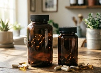 Flacon à large ouverture en verre ambré Sishang, bocal de stockage opaque scellé, capsule marron 100ml/200ml, médicament, complément alimentaire