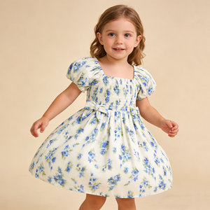 Abiti Casual Traspiranti per Bambine Baifei, Vestito a Maniche Corte con Arricciatura, <span class=keywords><strong>Abbigliamento</strong></span> Personalizzato Stampato per Bambine - Product Image 3