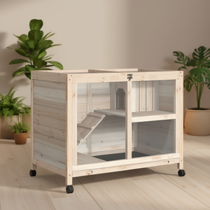 Enclos pour animaux de compagnie en bois avec portes verrouillables sur roulettes, cage intérieure pour lapin, cochon d'Inde, hamster avec rampe, habitat naturel pour petits animaux - Product Image 2
