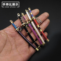 Porte-clés vintage en alliage de zinc avec mini épée Zoro, arme légère, modèle de jouet, porte-pendentif, mousqueton, style souvenir, cadeau