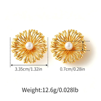 Boucles d'oreilles clous en cuivre plaqué or 18 carats, imitation perle creuse en forme de feu d'artifice, tendance, vintage, élégantes, grandes, pour femme, bijoux de fête, cadeau