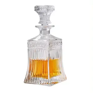Высококачественный пустой античный стеклянный графин, прозрачная стеклянная бутылка в форме 25 унций/750 мл с герметичной пробкой для винного виски, бренди