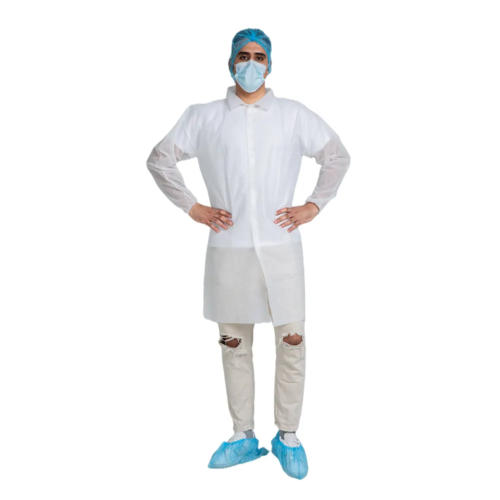 Mantel Lab sekali pakai Polipropilena, pakaian kerja Laboratorium Pp Sms sekali pakai Esd mantel Lab