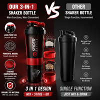 Bouteille shaker protéinée 500 ml 3 couches multicolores avec compartiment à poudre et pilulier, sans BPA, couvercle à clapet, logo personnalisé, cadeau idéal pour la gym