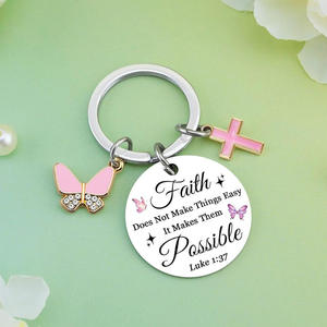 Llavero de Acero Inoxidable con Diseño Religioso Inspirador, Regalo de Cumpleaños para Mejor Amigo, Llavero con Mariposa Rosa - Product Image 4