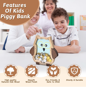 고품질 투명 나무 올빼미 저금통 (동전 보관 가능) - 친환경적이고 휴대 가능 - Product Image 2