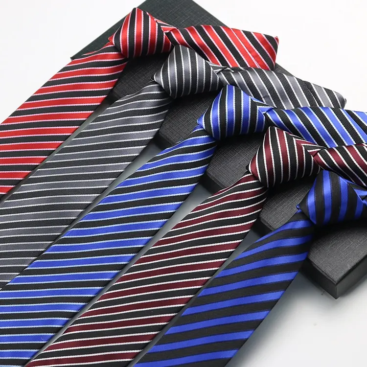 Best seller 960 needles formal striped standard size necktie slim burgundy and black striped polyester mens tie