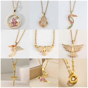 Collar de Moda para Mujer con Colgante de Pájaro de Latón y Circonita, Cadena de Eslabones Chapada en Oro de 18K, Accesorios Modernos - Product Image 1