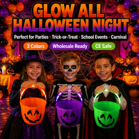 Seau citrouille LED lumineux pour Halloween, sac à bonbons pour la fête de la Toussaint, fournitures de fête Jack-O'-Lantern, vente en gros