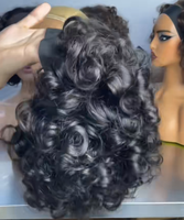 Perruque bandeau en cheveux brésiliens vierges, densité 250%, bouclée et volumineuse, 14 pouces, sans dentelle, sans colle, demi-perruque fabriquée à la machine pour femmes noires, garantie 2 ans