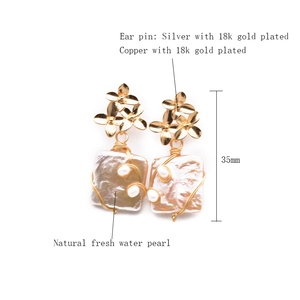 Boucles <span class=keywords><strong>d</strong></span>'oreilles pendantes à motif floral, perles baroques carrées naturelles, pour femmes, bijoux fins, vente en gros, boucles <span class=keywords><strong>d</strong></span>'oreilles en vrac - Product Image 2