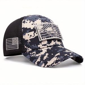 Casquette de baseball camouflage avec patch drapeau USA, casquette de sport en maille pour l'extérieur, personnalisable - Product Image 3