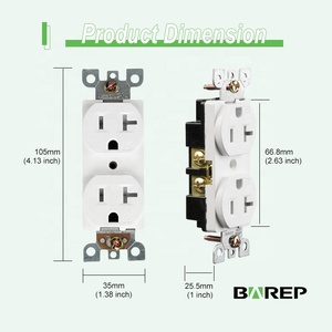 Tomacorriente de Pared Doble Dúplex de 3 Vías, Resistente a Manipulaciones, Barep, Certificado ETL, 20A, 125V, 60Hz, UL94-V2, PC - Product Image 2