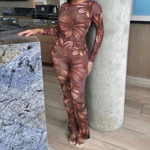 Fall/Winter Women's Floral Print <b>Sexy</b> Crew Neck Long Sleeve Fitted Top and Pants 2-Piece <b>Set</b> Fashion - Product Image 5