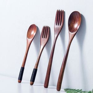Japan Dining Long Handle Wood Spoon <b>Fork</b> Salad Fruit Dessrt <b>Fork</b> Creative Tea Spoon Coffee Spoon - Product Image 1