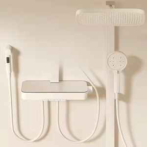 Système de <span class=keywords><strong>douche</strong></span> thermostatique YF gris bronze avec affichage numérique, lumière ambiante <span class=keywords><strong>LED</strong></span> et 4 fonctions, avec grande plateforme de rangement - Product Image 4