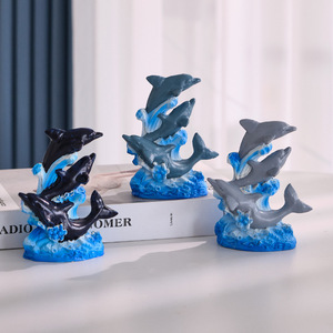 Figurines de dauphins en résine, 3 pièces, design vague bleue, décoration d'aquarium, ornement de style méditerranéen moderne - Product Image 1