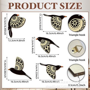 Décoration murale en bois en forme d'oiseau volant, ornement suspendu en buis, décoration d'intérieur, forme irrégulière, couleur bronze, ensemble de 5 pièces - Product Image 5