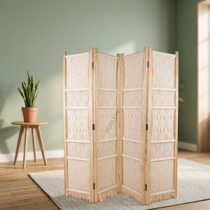 room divider <b>screen</b> handmade style hand knotted made of natural cotton cord custom design folding room divider - Product Image 3