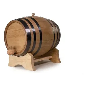 Barril de Vino de Madera Tradicional Ecológico de 10 Litros con Borde Negro y Soporte para Elaboración Casera de Cerveza, The Barrel House - Product Image 1