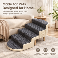 Escabeau pliable moderne 2-en-1 pour animaux de compagnie avec tiroir de rangement antidérapant, pieds en bois et marches tapisées pour chiens