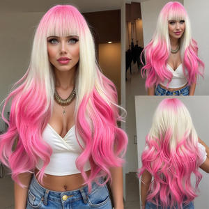 Perruque complète <span class=keywords><strong>longue</strong></span> et ondulée, <span class=keywords><strong>coiffure</strong></span> dégradée beige rose, avec <span class=keywords><strong>frange</strong></span>, synthétique, pour cosplay, pour <span class=keywords><strong>femme</strong></span> - Product Image 2