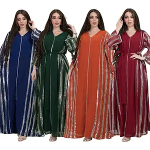 Eid New Muslim embroidered dresses women Hijab Islamic Kaftan Morocco V-neck embroidered long dresses clothing manufacturers