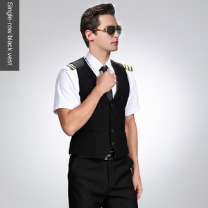 Pilote d'aviation noir mince gilet mâle capitaine uniforme tenue professionnelle costume formel - Product Image 4