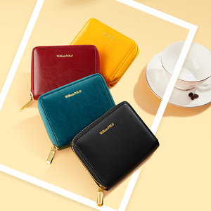 Vendita calda <span class=keywords><strong>Portacarte</strong></span> da <span class=keywords><strong>donna</strong></span> Casual in pelle nera bordeaux <span class=keywords><strong>con</strong></span> cerniera corta porta carte RFID caratteristica pochette <span class=keywords><strong>portamonete</strong></span> <span class=keywords><strong>con</strong></span> cinturino da polso - Product Image 5