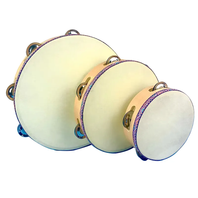 Tambourin à main tambour cloche hêtre métal Jingles Percussion Instrument éducatif musical pour église Ktv fête adultes et enfants