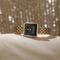 Montres de luxe Gohuos 7826, or et noir, pour femmes, design simple et tendance, cadran carré, étanches, quartz, acier inoxydable.