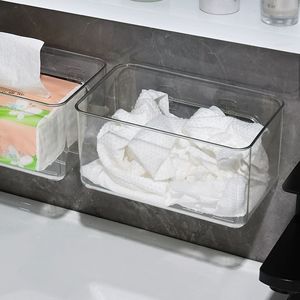 Hanging <b>Storage</b> Box Rectangular Plastic <b>Wall</b> <b>Mounted</b> Bathroom Organizer For Tissues And Cosmetics Minimalist Design - Product Image 2