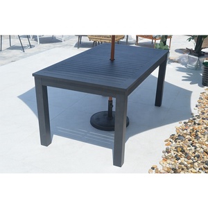 Table de jardin extérieure en aluminium noir pour restaurant, longue table à dîner avec trous pour parasol - Product Image 5
