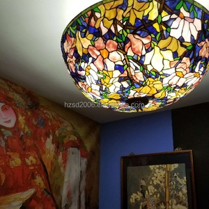 Lampe suspendue de style Tiffany personnalisée de grande taille avec motif de fleur de magnolia pour hall d'hôtel ou éclairage domestique - Product Image 2