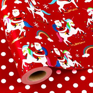 MAYPLUSS Christmas Wrapping <b>Paper</b> <b>Roll</b> 17 Inch X 33 Feet Reversible Santa Unicorn Design For Holiday Gift <b>Wrap</b> - Product Image 1