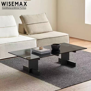 WISEMAX FURNITURE Tavolino da <span class=keywords><strong>Caffè</strong></span> Nordico Moderno Rettangolare con Base in Legno di Quercia Massiccio e Piano in Vetro per Soggiorno - Product Image 5