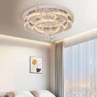 Plafonnier LED intelligent en acier inoxydable et cristal avec télécommande, design moderne pour la décoration d'appartement