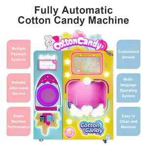 Factory Commercial Latest Colorful Clouds Roll Pink Floss Flower Automatic Cotton Candy Vending Machine With Card Reader System