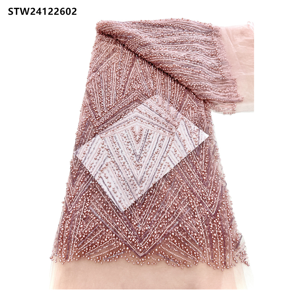 green beaded lace fabric