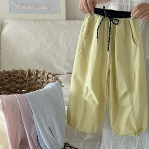 Girls Pants Cotton Solid Color Long Casual Summer Thin Quick Dry Mosquito Proof Drawstring Trousers For Kids - Product Image 3
