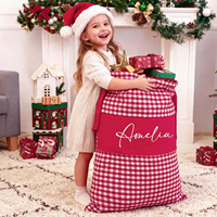 Sacs de Noël personnalisés en toile à carreaux, grands sacs cadeaux avec nom personnalisé, sacs cadeaux réutilisables pour enfants