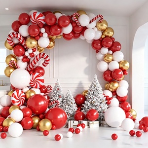 Lot de ballons en aluminium rouges, blancs et dorés pour Noël, ensemble d'arche de ballons, cannes en sucre, décorations de fond photo pour intérieur, Noël - Product Image 4