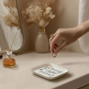 Eco-Friendly Ceramic Jewelry <b>Plate</b> Custom Logo Printing Trinket Tray Minimalist Square <b>Ring</b> Dish for Desktop Storage Organizer - Product Image 4