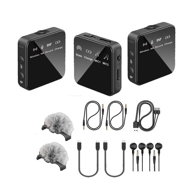 OEM 1 in 2 Wireless Microphone with Charging Box Condenser Professional Lavalier Lapel Microphone