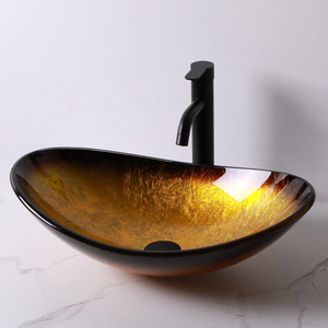 Robinet <span class=keywords><strong>de</strong></span> salle <span class=keywords><strong>de</strong></span> bain en forme <span class=keywords><strong>de</strong></span> <span class=keywords><strong>bateau</strong></span> en verre artistique évier sans huile en bronze frotté et ensemble <span class=keywords><strong>de</strong></span> <span class=keywords><strong>vidange</strong></span> pop-up, évier en verre doré - Product Image 2