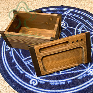 Organisateur de rangement combiné en cuir <span class=keywords><strong>brut</strong></span> et <span class=keywords><strong>bois</strong></span>, boîte de rangement en <span class=keywords><strong>bois</strong></span> Vintage avec plateau roulant pour herbes et accessoires - Product Image 2