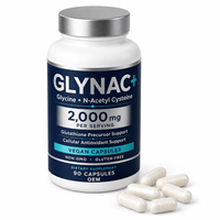 Capsules GlyNAC végétaliennes avec étiquette nette pour la nutrition, idéales pour les lignes de bien-être et les routines quotidiennes, avec offre OEM/ODM en marque blanche