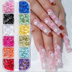 Breloques 3D florales pour ongles pour femmes et filles, 12 couleurs, taille 3 mm, strass, perles caviar, cristaux en plastique, design DIY, coffret cadeau de Pâques - Product Image 2